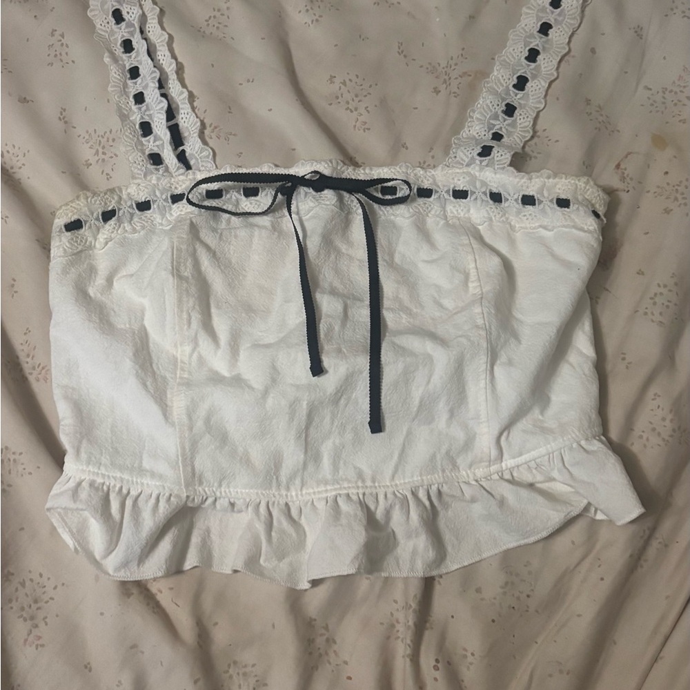 Marshalls White Ruffled Tie Front Crop Camisole